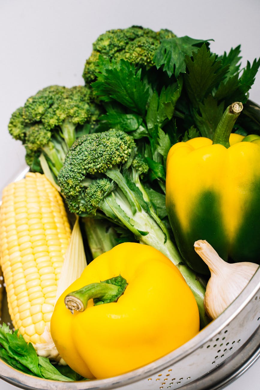 vegetables on a strainer